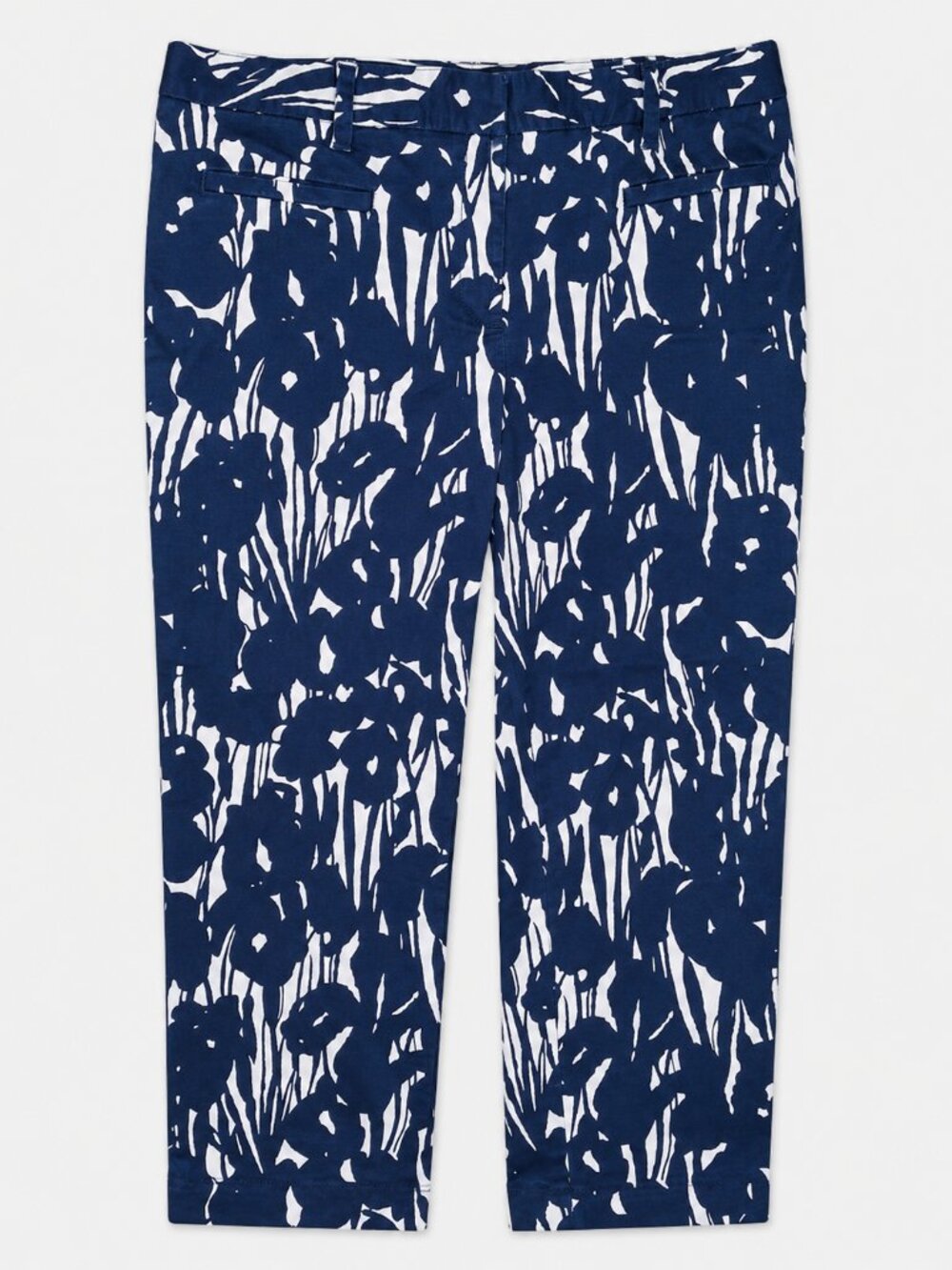 Lands’ End Fit 2 Navy White Floral Crop Pants Size 10